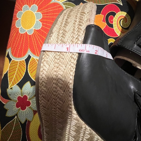 Mia 2 black leather platform espadrille wedges size 10 - Picture 5 of 10